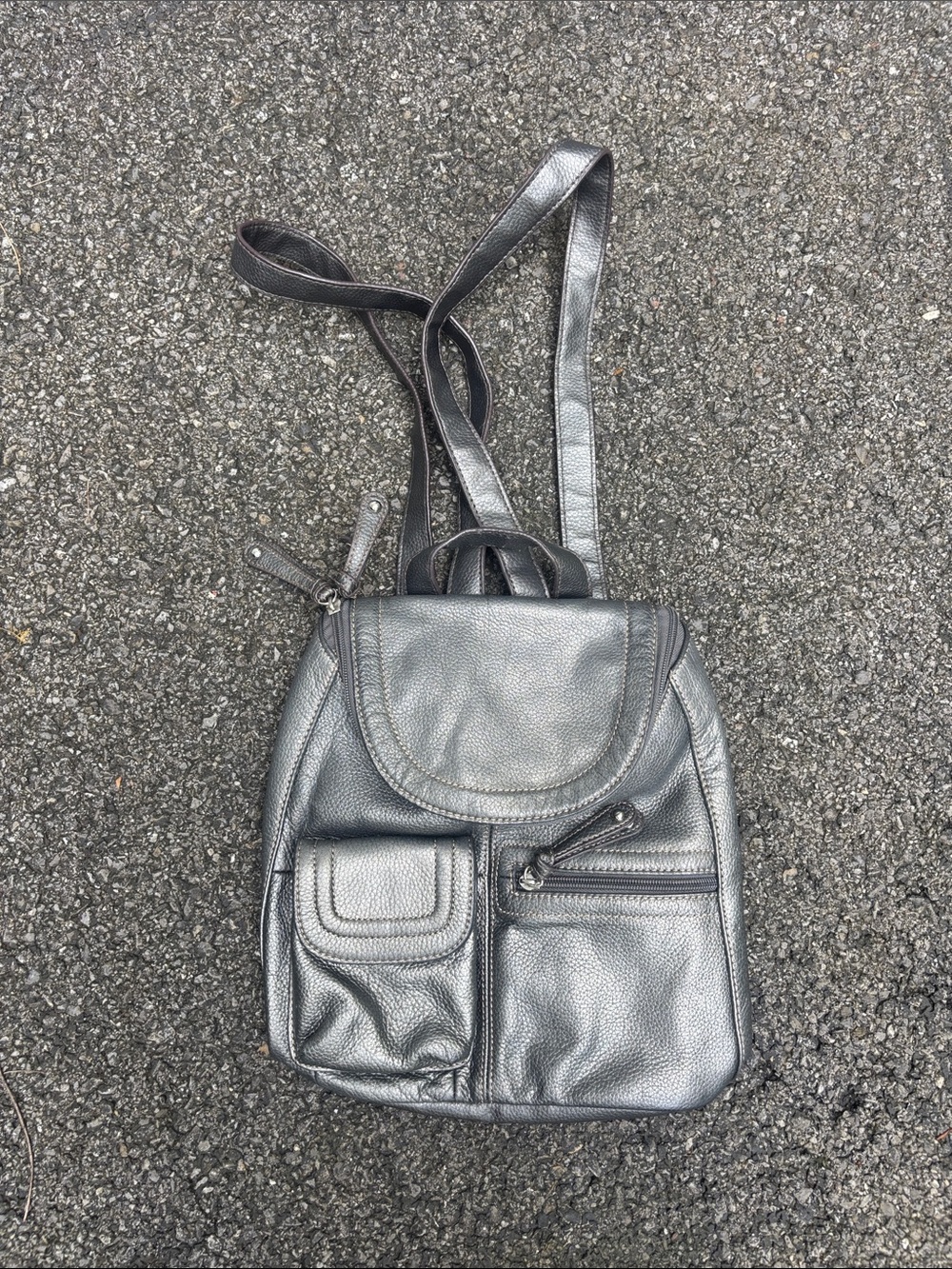 Genuine Leather Tignanello Pewter Silver Leather Mini Backpack